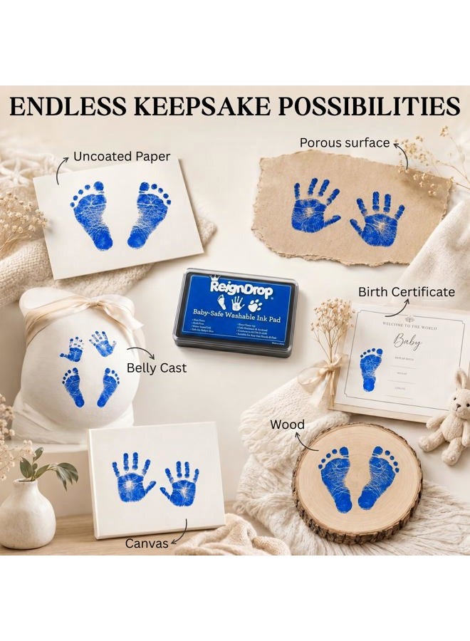ReignDrop Ink Pad For Baby Footprint & Handprint - Creates Impressive Long Lasting Keepsake Stamp for Infant & Kids. Smudge Proof, Easy to Wipe Off Skin, Safe & Gentle Acid Free(Dark Blue) - Image 4