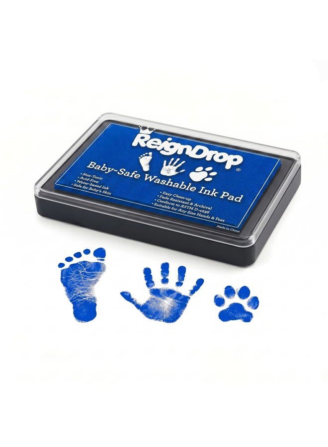 ReignDrop Ink Pad For Baby Footprint & Handprint - Creates Impressive Long Lasting Keepsake Stamp for Infant & Kids. Smudge Proof, Easy to Wipe Off Skin, Safe & Gentle Acid Free(Dark Blue) - Image 1