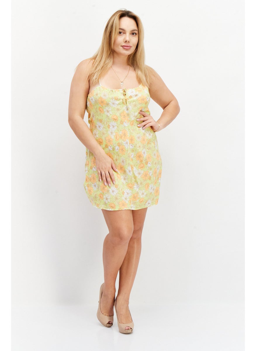 rvca Women Floral Mini Dress, Lime Combo  - Image 3