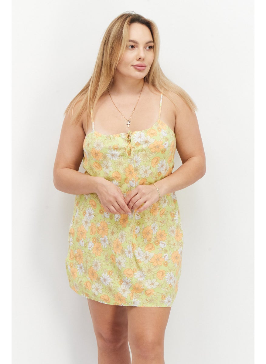 rvca Women Floral Mini Dress, Lime Combo  - Image 1