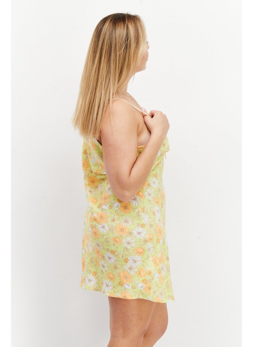 rvca Women Floral Mini Dress, Lime Combo  - Image 2