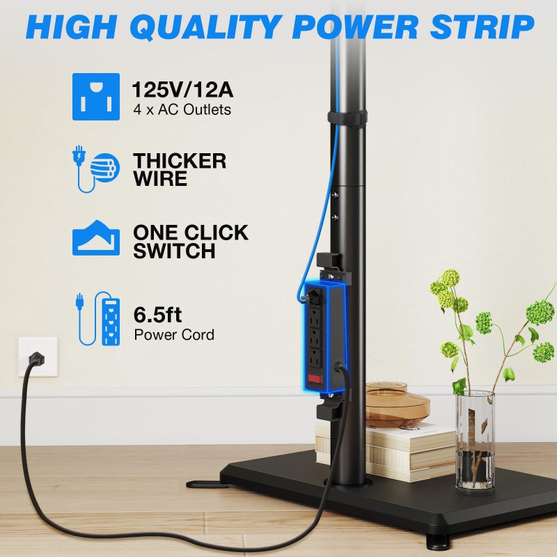 Rfiver Swivel Floor TV Stand with Power Outlet for 32-60 inch TVs, Height Adjustable Tall TV Stand with Wood Base, Hold Up to 88lbs, Saving Space Design for Bedroom, Living Room and Corner - Image 3