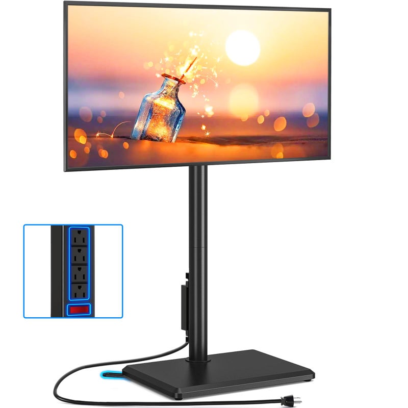 Rfiver Swivel Floor TV Stand with Power Outlet for 32-60 inch TVs, Height Adjustable Tall TV Stand with Wood Base, Hold Up to 88lbs, Saving Space Design for Bedroom, Living Room and Corner - Image 1