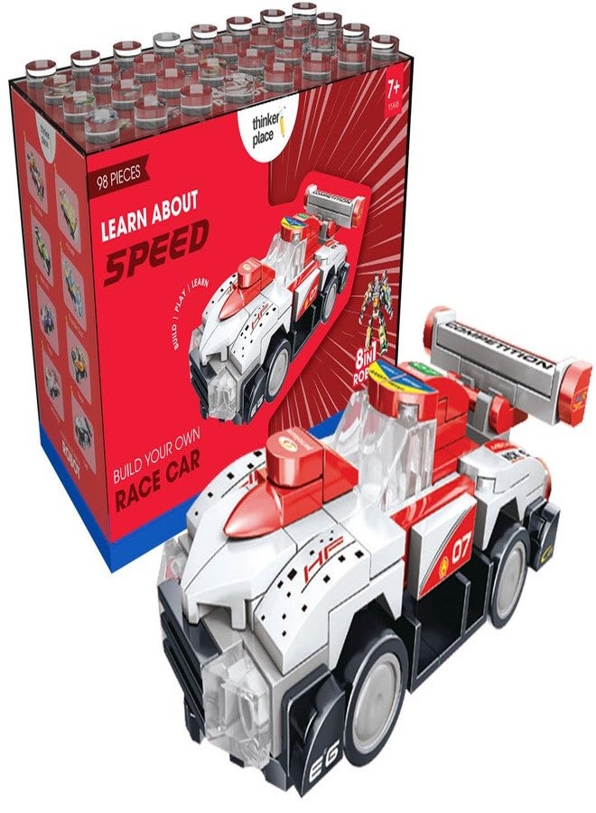 ThinkerPlace 8-in-1 Super Racing Car White Star (98 Pieces) | Learn About Speed | Building Block Set for Kids Age 6+ | STEM Educational Toy | Build, Collect & Create Robot | Science & Learning Toy - Image 1