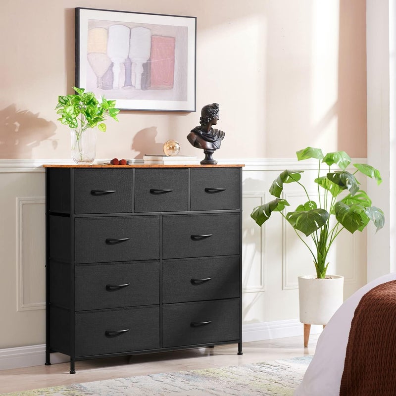 SKY-TOUCH Storage Cabinet : Bedroom Dresser with 9 Drawers Wide Storage Chest with Removable Fabric Bins Storage Organizer Unit for Living Room Entryway Hallway Nursery Kids Room Black - Image 2