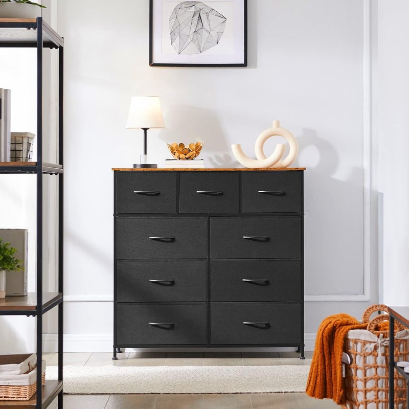 SKY-TOUCH Storage Cabinet : Bedroom Dresser with 9 Drawers Wide Storage Chest with Removable Fabric Bins Storage Organizer Unit for Living Room Entryway Hallway Nursery Kids Room Black - Image 4