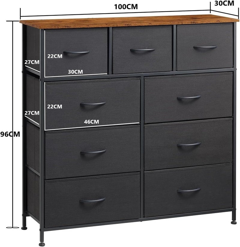 SKY-TOUCH Storage Cabinet : Bedroom Dresser with 9 Drawers Wide Storage Chest with Removable Fabric Bins Storage Organizer Unit for Living Room Entryway Hallway Nursery Kids Room Black - Image 3
