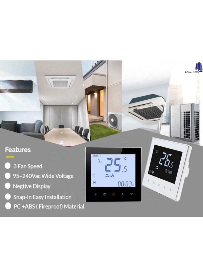 melfi Wifi Programmable Room AC Smart Thermostat | Energy Saving FCU Central Air Conditioner Touch Controller 95-240VAC with Alexa Echo Google Home IFTTT Support (Black with Silver Frame) - Image 4