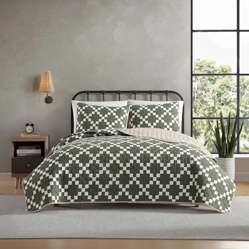 Eddie Bauer Quilt Set Super Soft Bedding with Matching Sham Silky Smooth Breathable Classic Home Essentials Diamond Floral Green FullQueen - Image 1