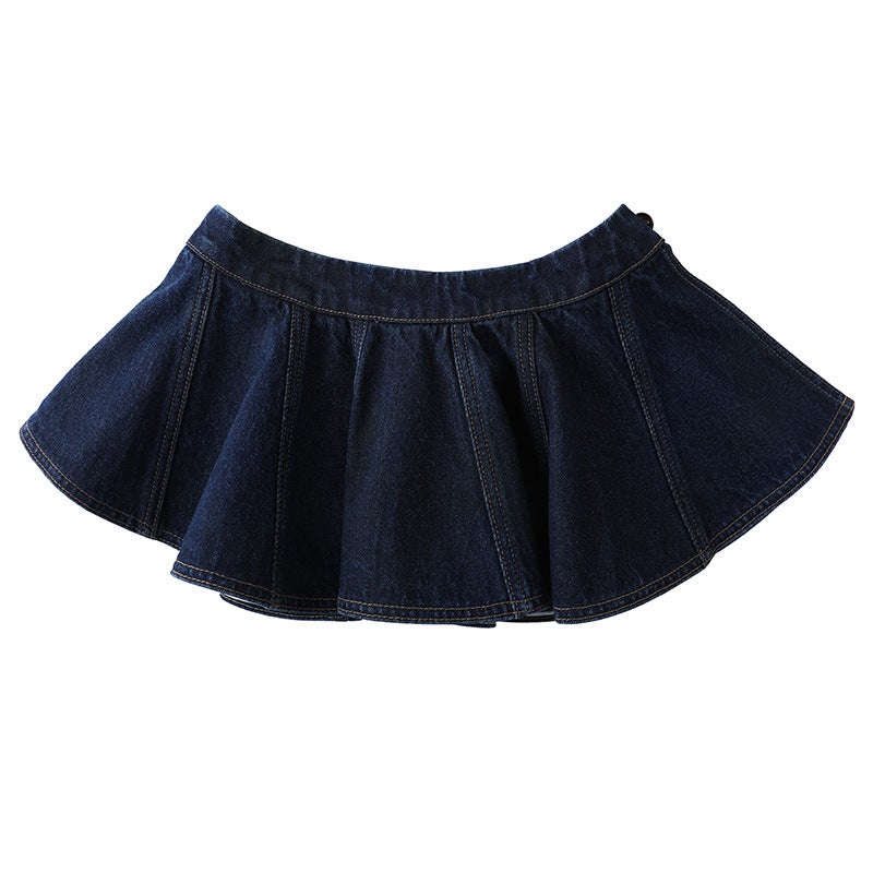 NEIHE Neihe Literature and Art College Vintage Denim Stacked Ultra-short Pleated Skirt Womens Autumn New Wear 251026 dark blue