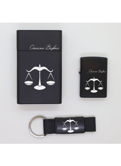 Ada Lazer Personalized Libra Metal Cigarette Box, Zippo Lighter and Keychain Set  - Image 1