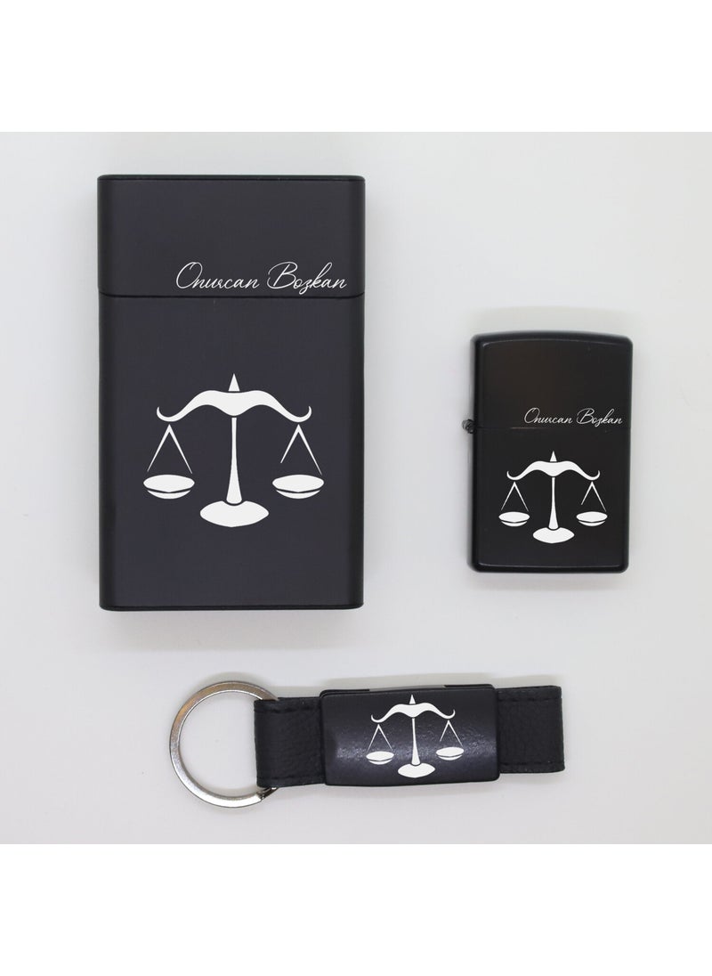 Ada Lazer - Personalized Libra Metal Cigarette Box, Zippo Lighter and Keychain Set - Image 1