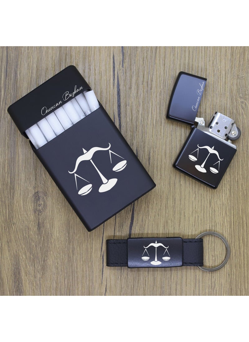 Ada Lazer - Personalized Libra Metal Cigarette Box, Zippo Lighter and Keychain Set - Image 1