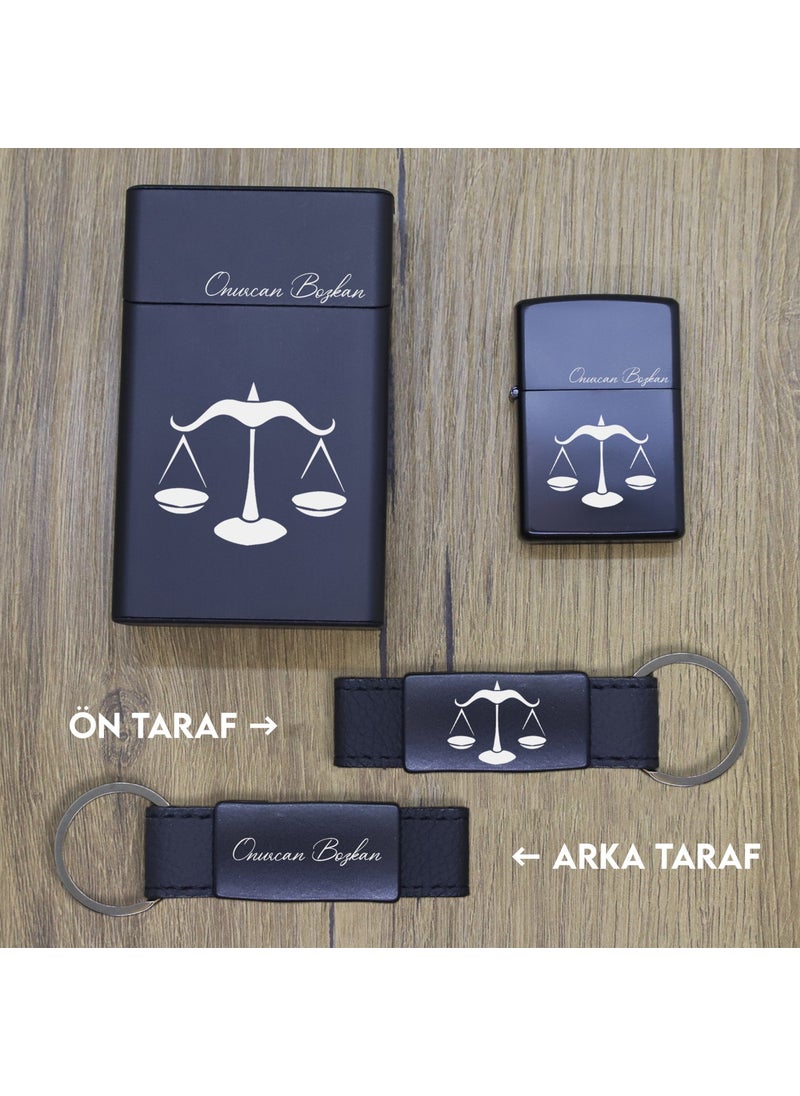 Ada Lazer - Personalized Libra Metal Cigarette Box, Zippo Lighter and Keychain Set - Image 1