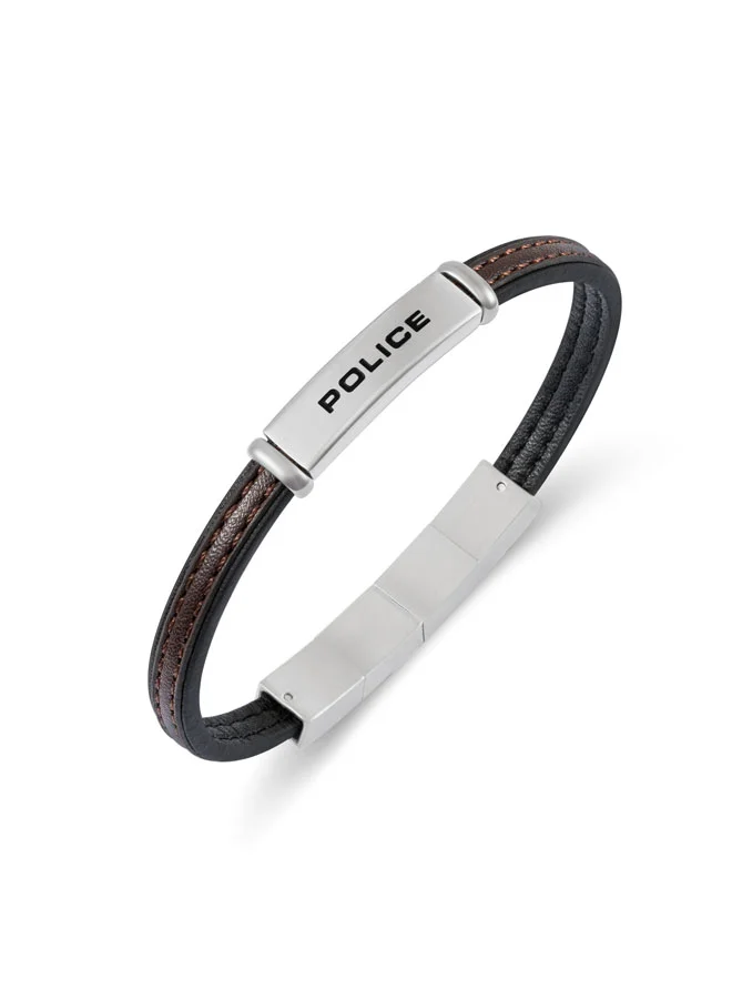 بوليس Recall Black & Brown Flat Leather Bracelet for Men
