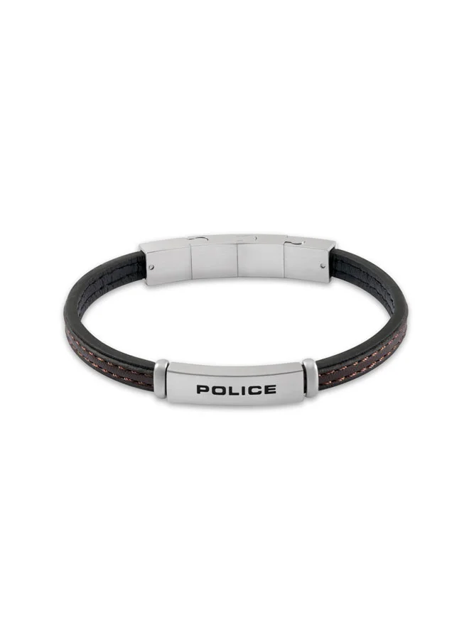 بوليس Recall Black & Brown Flat Leather Bracelet for Men