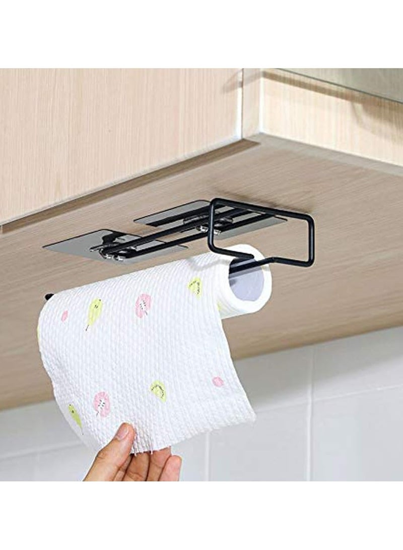 Self Adhesive Wall Mounted 3in1 Towel Holder Tissue Paper Rack Wine Glass Holder No Drilling 1Pc - Image 1