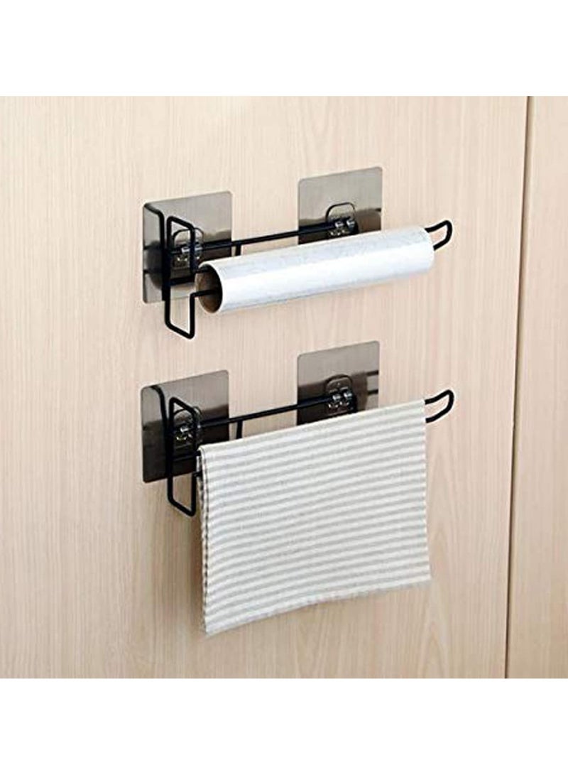 Self Adhesive Wall Mounted 3in1 Towel Holder Tissue Paper Rack Wine Glass Holder No Drilling 1Pc - Image 2