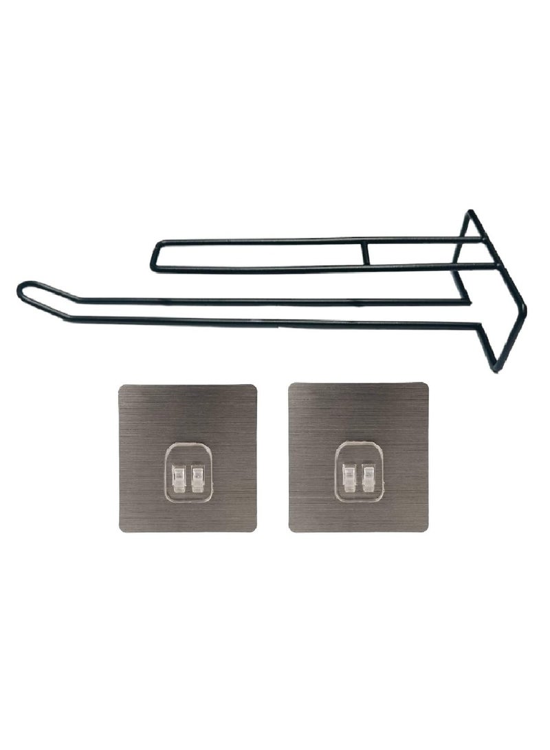 Self Adhesive Wall Mounted 3in1 Towel Holder Tissue Paper Rack Wine Glass Holder No Drilling 1Pc - Image 5