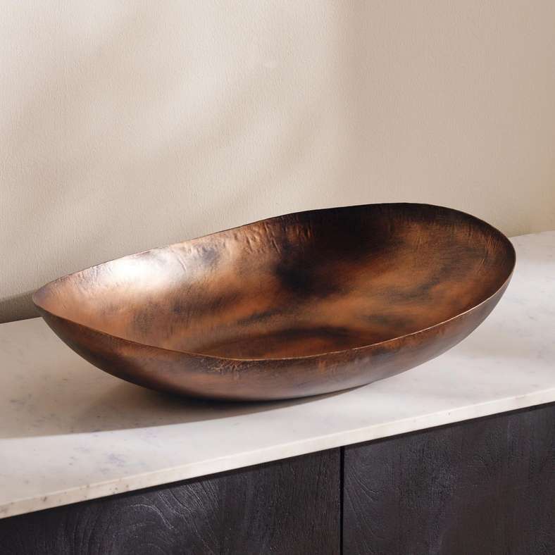 Pan Home وعاء ديكور معدني عضوي - ذهب عتيق