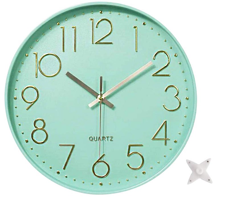 YTAONS 12 in Wall Clock NonTicking Quartz Silent Battery Operated Round Clocks Home Kitchen Office School Living Room Decor Clocks Mint Green