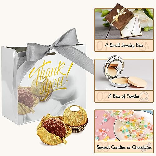 DOYIDE 100 Pack Small Thank You Gift Bags, 4.5x1.8x3.9in Party Favor Bags Boxes with Bow Ribbon, Small Paper Gift Bags with Gold Foil Printed, Mini Candy Treat Bags for Birthday Wedding Party Holiday - Image 2