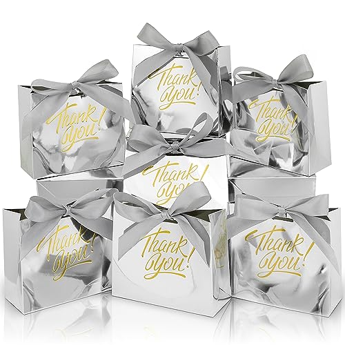 DOYIDE 100 Pack Small Thank You Gift Bags, 4.5x1.8x3.9in Party Favor Bags Boxes with Bow Ribbon, Small Paper Gift Bags with Gold Foil Printed, Mini Candy Treat Bags for Birthday Wedding Party Holiday - Image 1