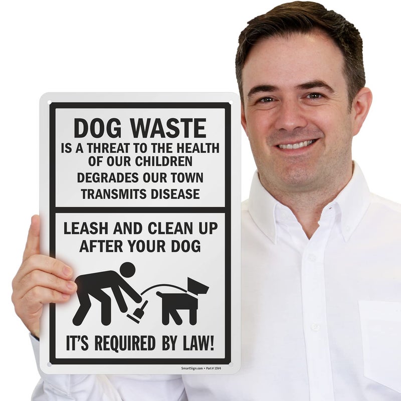 SmartSign 14 x 10 inch â€œDog Waste Is A Threat - Leash And Clean Up After Your Dogâ€ Metal Sign, 40 mil Laminated Rustproof Aluminum, Black and White, Made in USA - Image 2