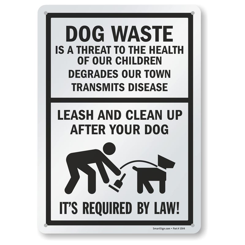SmartSign 14 x 10 inch â€œDog Waste Is A Threat - Leash And Clean Up After Your Dogâ€ Metal Sign, 40 mil Laminated Rustproof Aluminum, Black and White, Made in USA - Image 1