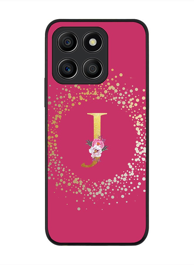 Stylizedd Rugged Black Edge case for Honor X6a, Slim fit Rubber Edges Thin Cover - Custom Monogram Initial Letter Floral Pattern Alphabet - J (Dark Pink Rose ) - Image 1
