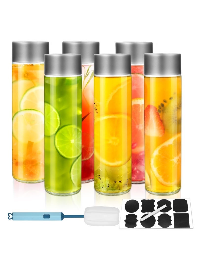 كيلا عبوة من 6 زجاجات عصير زجاجية سعة 16 أونصة بأغطية فضية - زجاجات مشروبات قابلة لإعادة الاستخدام سعة 500 مل للمياه والعصائر والمشروبات - تتضمن فرشاة تنظيف وملصقات - Image 1