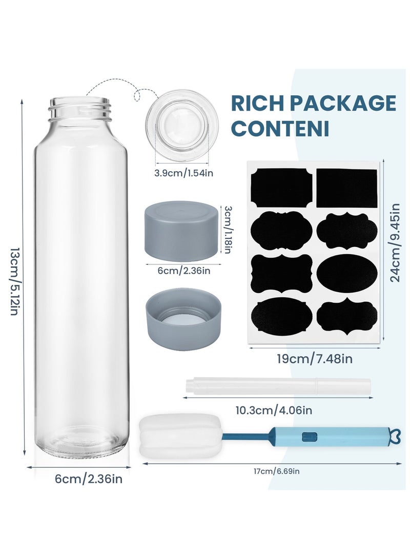كيلا عبوة من 6 زجاجات عصير زجاجية سعة 16 أونصة بأغطية فضية - زجاجات مشروبات قابلة لإعادة الاستخدام سعة 500 مل للمياه والعصائر والمشروبات - تتضمن فرشاة تنظيف وملصقات - Image 4