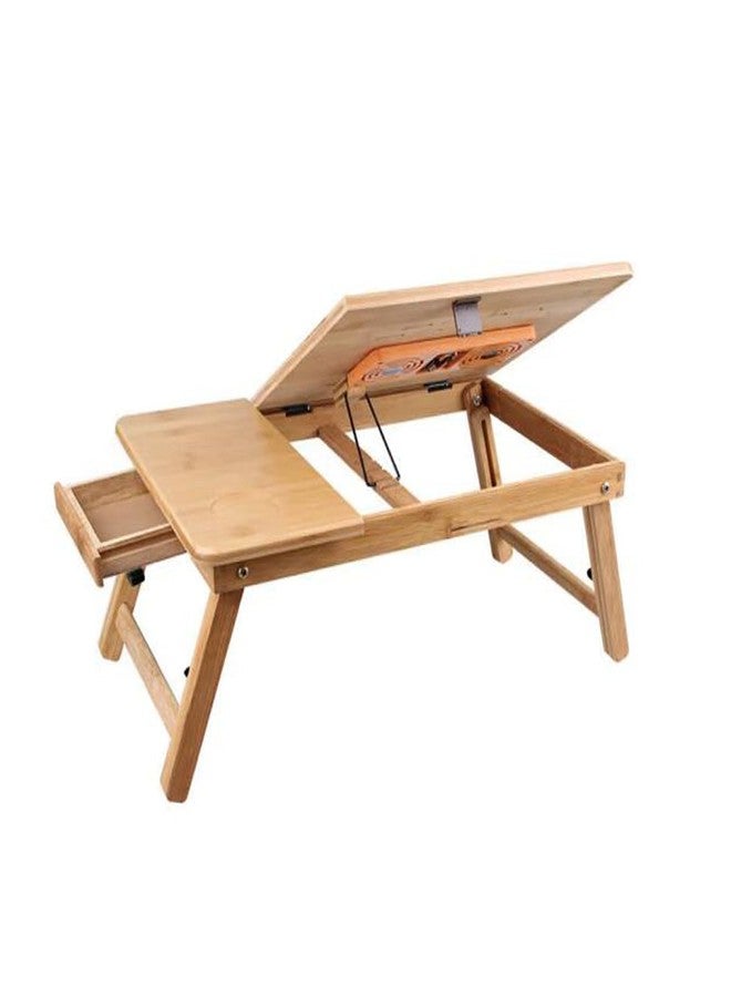 SKYZONAL Laptop Desk Adjustable Bamboo Laptop Table with Fan Drawer Foldable Bed Tray Breakfast Tray Padded Lap Work Tray,for Working Writing Drawing - Image 1