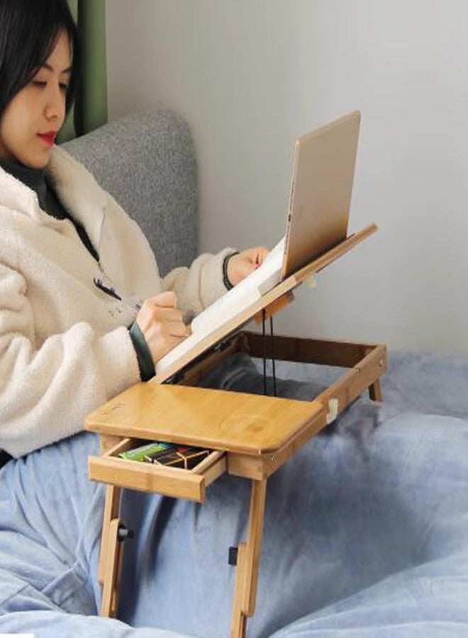 SKYZONAL Laptop Desk Adjustable Bamboo Laptop Table with Fan Drawer Foldable Bed Tray Breakfast Tray Padded Lap Work Tray,for Working Writing Drawing - Image 5