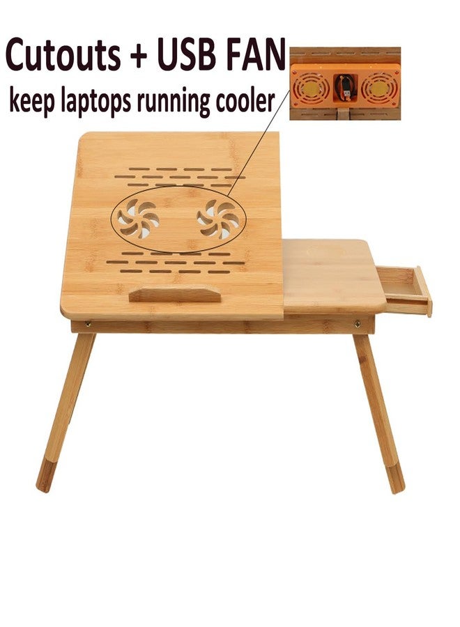 SKYZONAL Laptop Desk Adjustable Bamboo Laptop Table with Fan Drawer Foldable Bed Tray Breakfast Tray Padded Lap Work Tray,for Working Writing Drawing - Image 2