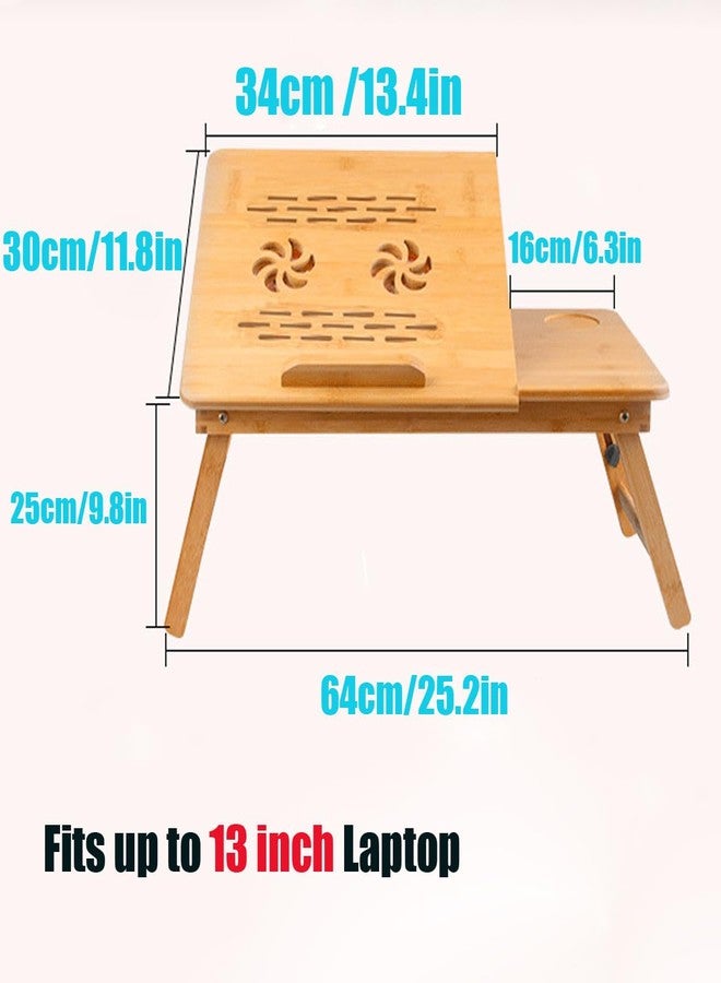 SKYZONAL Laptop Desk Adjustable Bamboo Laptop Table with Fan Drawer Foldable Bed Tray Breakfast Tray Padded Lap Work Tray,for Working Writing Drawing - Image 4