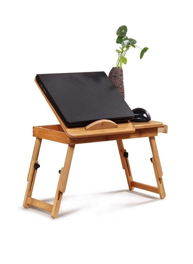 SKYZONAL Laptop Desk Adjustable Bamboo Laptop Table with Fan Drawer Foldable Bed Tray Breakfast Tray Padded Lap Work Tray,for Working Writing Drawing - Image 3