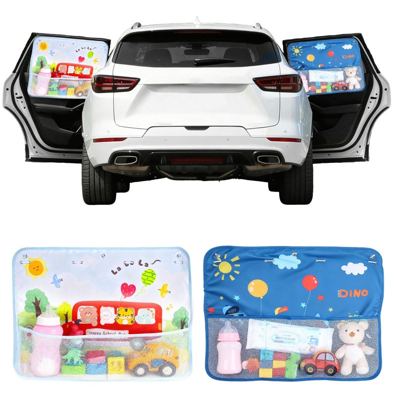 Zebrabox 2 Pack Baby Car Sun Shade Side Window (26.8"Ã—19.7"),Dinosaur/Animal Cartoon, Strong Suction Cups UV Heat Protection Sun Block Covers - Image 1
