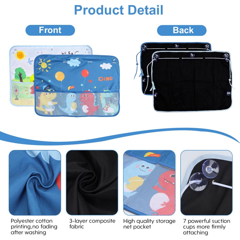 Zebrabox 2 Pack Baby Car Sun Shade Side Window (26.8"Ã—19.7"),Dinosaur/Animal Cartoon, Strong Suction Cups UV Heat Protection Sun Block Covers - Image 3