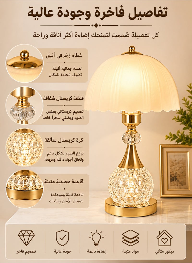 DAI HEART مصباح طاولة كريستال LED عصري لغرفة النوم، مصباح جانبي للسرير بتصميم كريستالي أنيق، إضاءة ديكورية للقراءة وغرفة المعيشة والمكتب والديكور المنزلي وحفلات الزفاف - Image 4