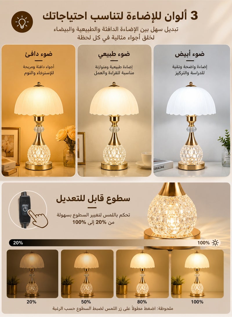 DAI HEART مصباح طاولة كريستال LED عصري لغرفة النوم، مصباح جانبي للسرير بتصميم كريستالي أنيق، إضاءة ديكورية للقراءة وغرفة المعيشة والمكتب والديكور المنزلي وحفلات الزفاف - Image 3