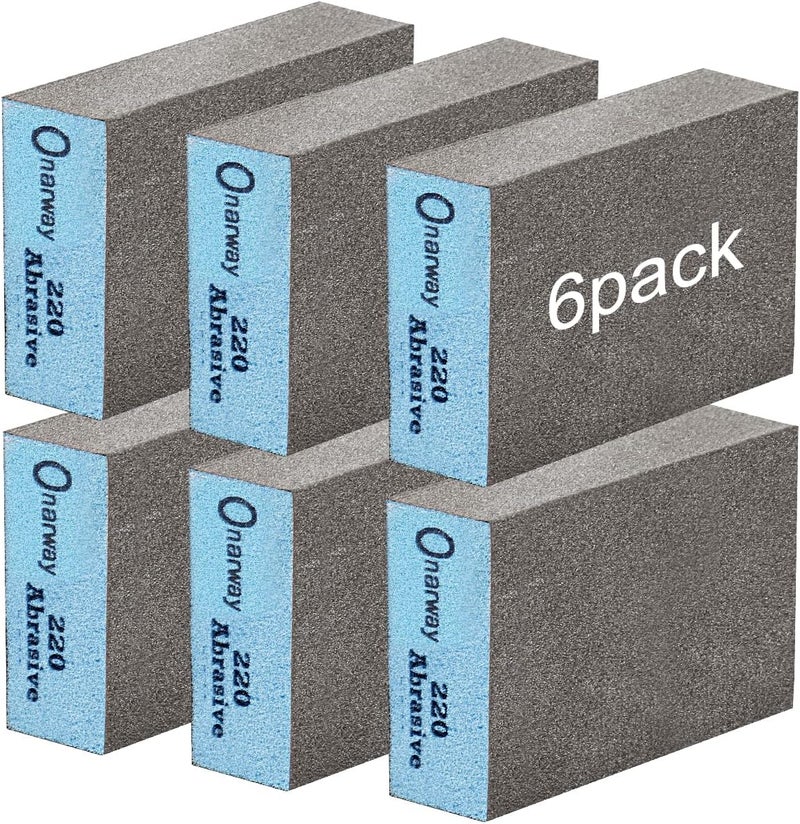 Onarway Sanding Blocks 6 Packs Wet and Dry Dual-use Sanding Sponges - Fine 220 Grits: Washable and Reusable for Wood Metal Wall Polish - Image 1