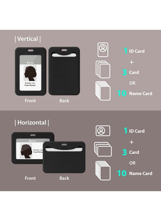 BONE - Lanyard Retractable Horizontal Badge Holder, Id Badge Holders With Slim Case, Large Capacity, Multiple Cards Slot, Interchangeable Lanyard Strap (Black - Horizontal - Basic) - Image 1
