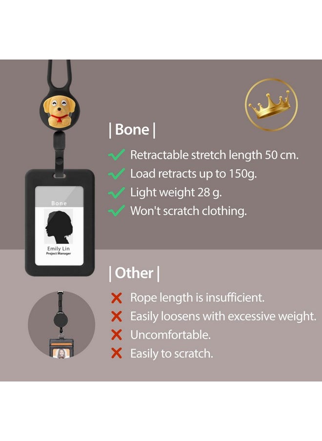 BONE - Lanyard Retractable Horizontal Badge Holder, Id Badge Holders With Slim Case, Large Capacity, Multiple Cards Slot, Interchangeable Lanyard Strap (Black - Horizontal - Basic) - Image 1