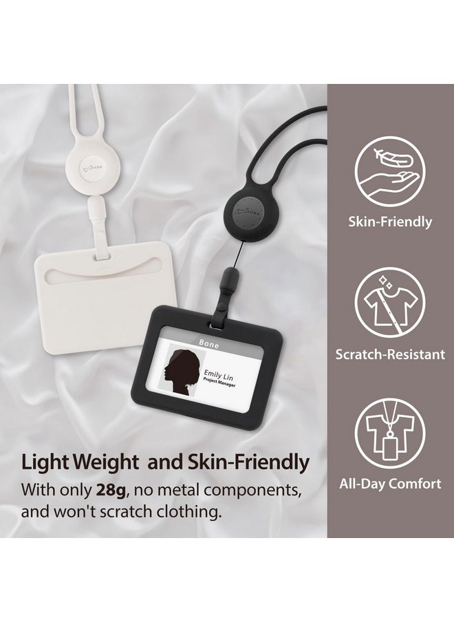 BONE - Lanyard Retractable Horizontal Badge Holder, Id Badge Holders With Slim Case, Large Capacity, Multiple Cards Slot, Interchangeable Lanyard Strap (Black - Horizontal - Basic) - Image 1