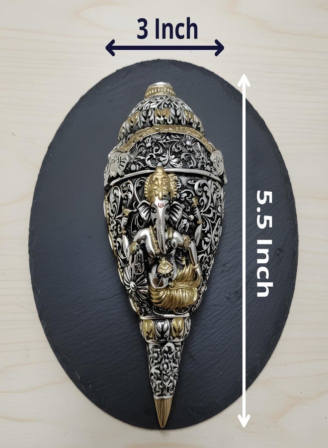 Dev Aastha 999 Pure Silver Plated & 24K Gold Plated Ganesh Shankh | Sacred 5.2 Inch Dual-Tone Conch Shell | Vastu Showpiece for Success & Wealth | Auspicious Pooja Gift. - Image 2