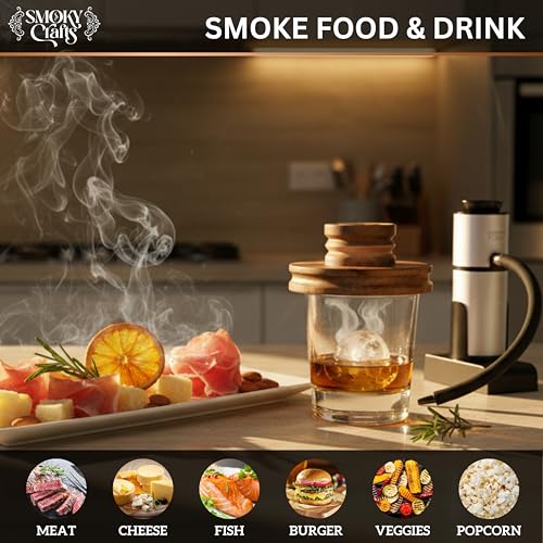 Smoky Crafts Acacia Whiskey Smoker Kit with Smoking Gun and Wood Chips (Apple & Cherry) - Drink Smoker Kit - Cocktail Smoke Set - Whiskey Gifts for Men - Image 3