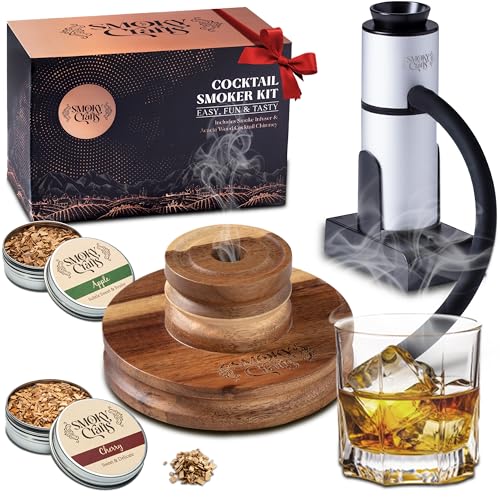Smoky Crafts Acacia Whiskey Smoker Kit with Smoking Gun and Wood Chips (Apple & Cherry) - Drink Smoker Kit - Cocktail Smoke Set - Whiskey Gifts for Men - Image 1