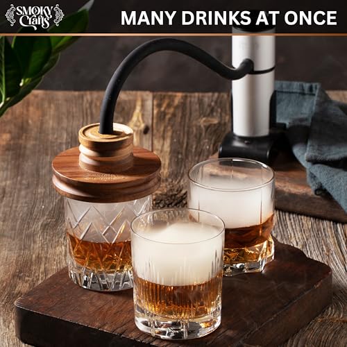 Smoky Crafts Acacia Whiskey Smoker Kit with Smoking Gun and Wood Chips (Apple & Cherry) - Drink Smoker Kit - Cocktail Smoke Set - Whiskey Gifts for Men - Image 2