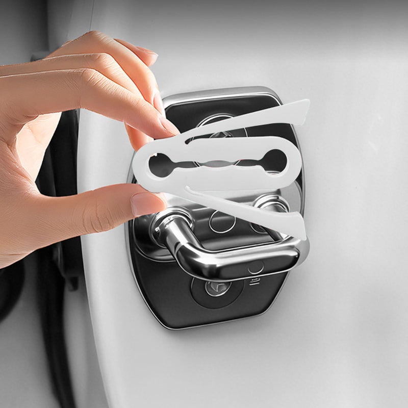 White Car Door Latch Protector 4PCS Adhesive Shock Absorber Noise Reduction Kit - Image 4
